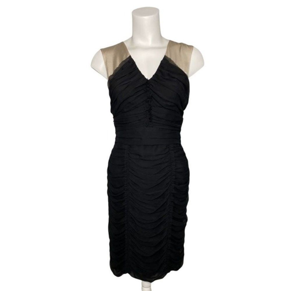 BANANA REPUBLIC BR Monogram Black Nude Chiffon Ruched‎ Cocktail Dress 4